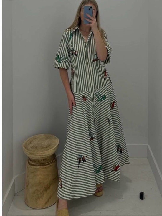 Alemais Dresses & Skirts - Alemais Striped  embroidered Midi Dress with Floral Accents